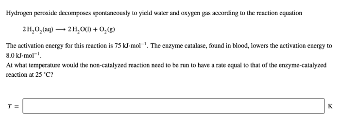 Hydrogen peroxide decomposes spontaneously to yield water and oxygen